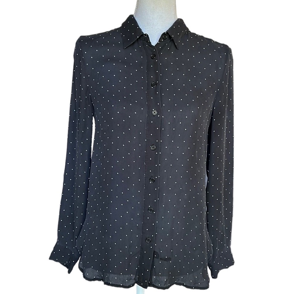 Jenni Kayne Button-Back Polka Dot Black Silk Button Up Shirt XS